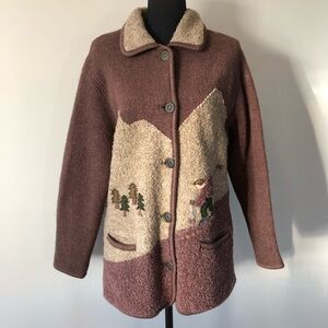 Women's Vintage Gaddy Collection Embroidered Wool Cardigan Coat Jacket size L